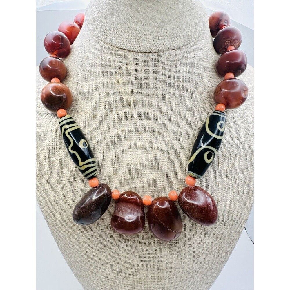Vintage Carnelian Beaded Statement Necklace 18”